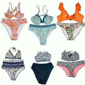 Lot of 6 Bikini Set 2 Piece Lace Up High Waist Tropical Floral Print Swimsuits L